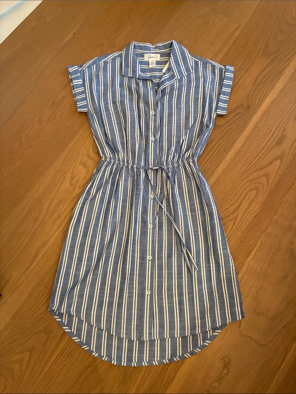 Japna Blue and White Striped Shirt Dress with Tie Waist